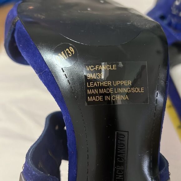 VINCE CAMUTO ROYAL BLUE SILVER HARDWARE OPEN‎ TOE SANDALS SIZE 9M - Picture 6 of 6